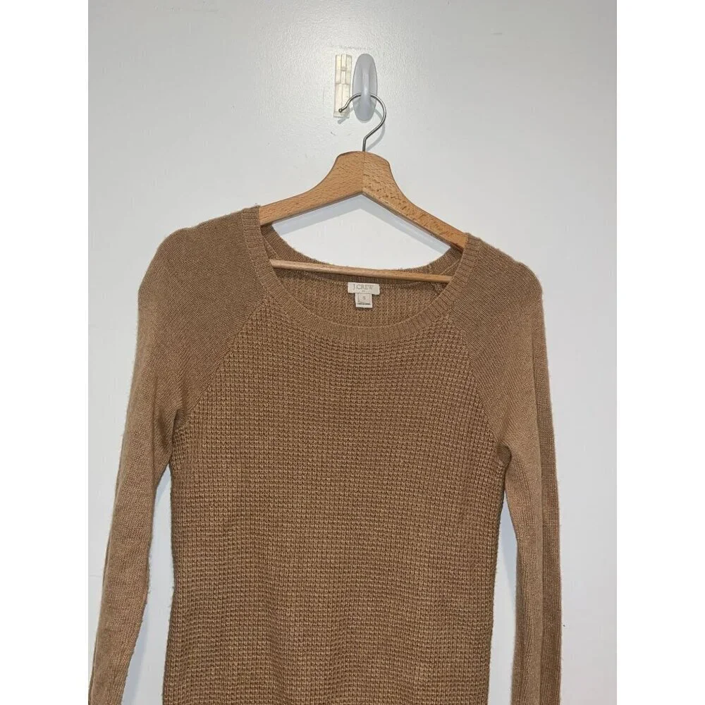 J.Crew Brown Waffle Knit Merino Wool Round Neck Pullover Sweater Women's Size S